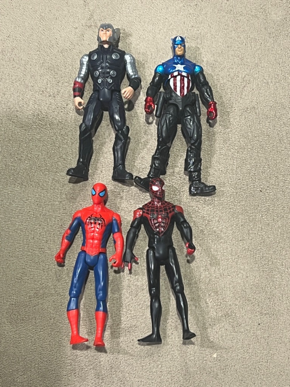 Marvel lot of 4 figures Thor Spider-Man Captain America Miles Morales 4” tall